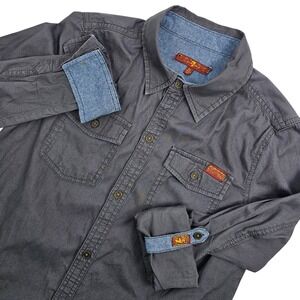 7 Seven For All Mankind Youth XL Shirt Gray Button Up Short Sleeve Canvas Skater